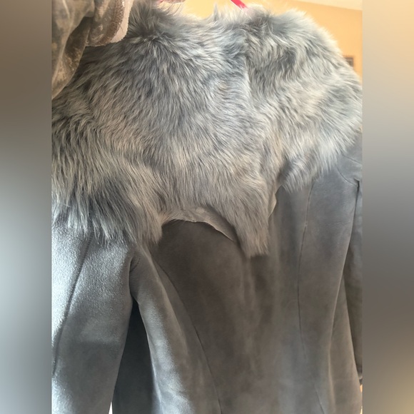 Nigel Preston & Brenda Knight shearling fur blue gray coat - Picture 10 of 13